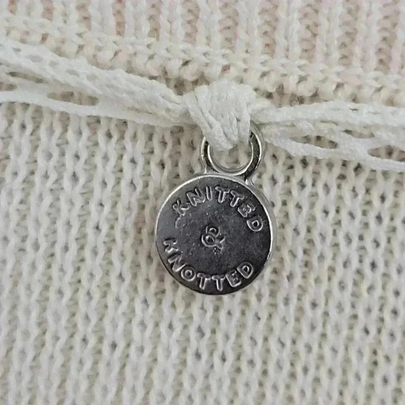 Knitted Linen Blend Cold Shoulder Knit Top With Flare Sleeves & Striped Hem - Picture 8 of 9